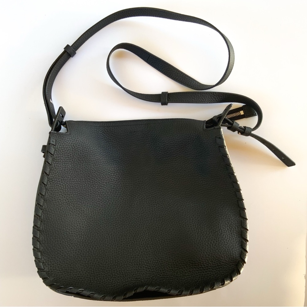 Allsaints Black Leather Crossbody Hobo Bag